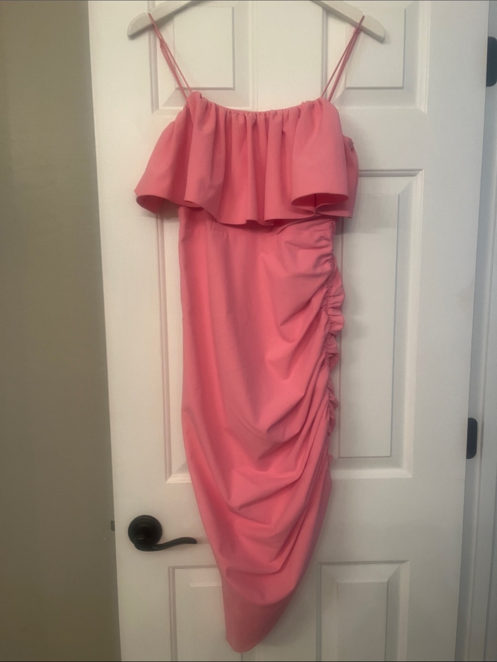 cinq a sept Pink Strapless Ruffle Ruched Sheath Dress
